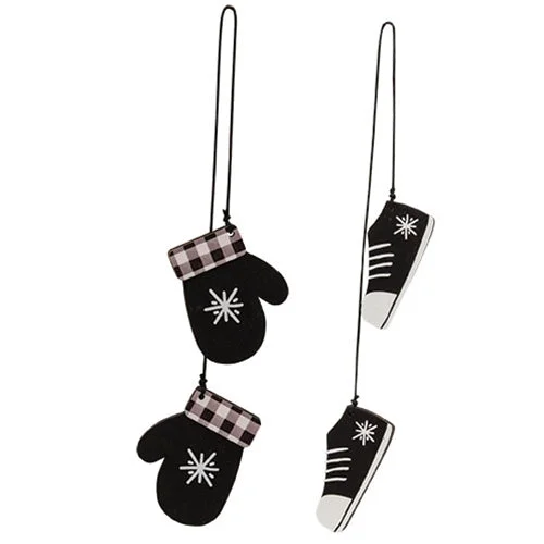 2/Set Buffalo Check Snowflake Mitten & Shoe Dangle Ornaments