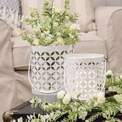 2/Set White Geometric Trellis Lanterns