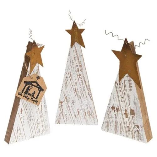 3/Set Distressed Rustic Wood White Christmas Trees