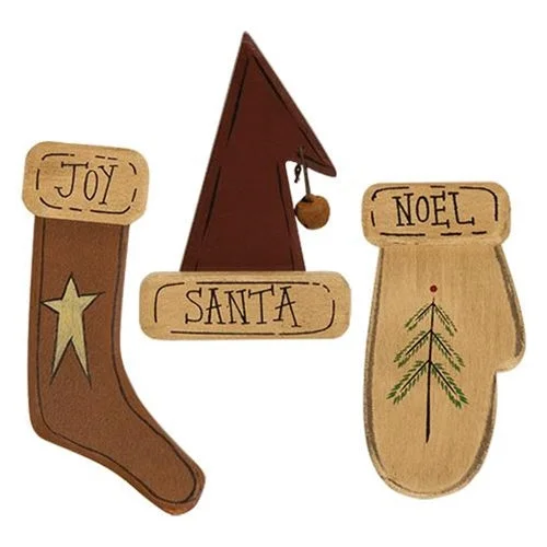 3/Set Primitive Wooden Christmas Magnets