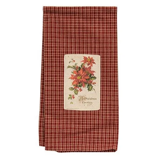 A Christmas Greeting Poinsettia Dish Towel