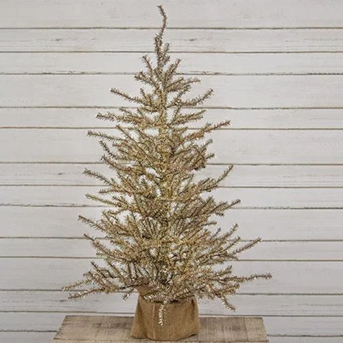 Antiqued Silver Tinsel Tree w/Burlap Base 3ft