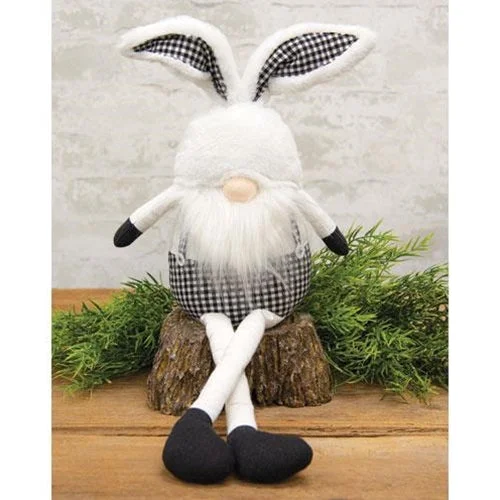 Black & White Buffalo Check Bunny Ear Gnome