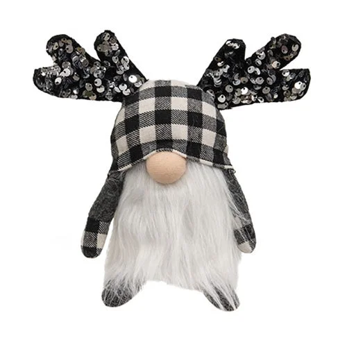 Black & White Buffalo Check Sequin Mini Reindeer Gnome