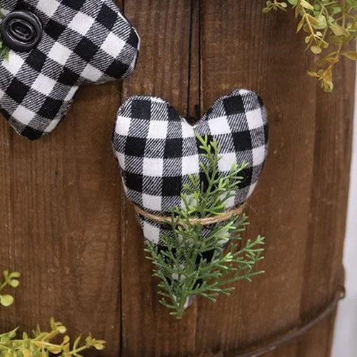 Black & White Buffalo Check Stuffed Felt Heart Ornament