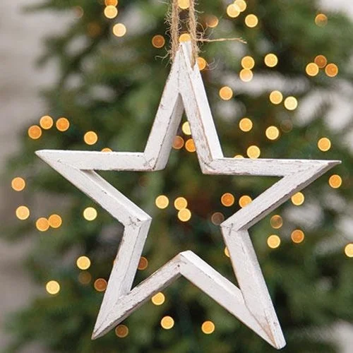 Distressed White Wooden Frame Hanging Star 10"