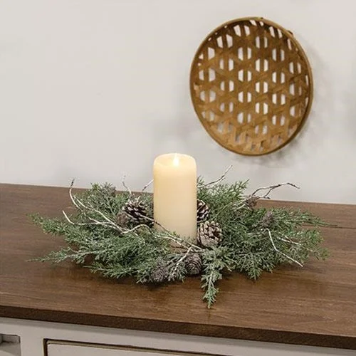 Durham Cedar Birch Pinecone Candle Ring 6.5"