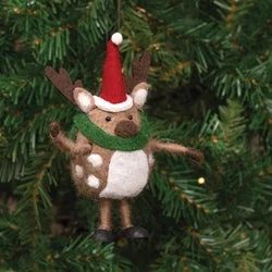 Felted Reindeer Ornament w/Santa Hat