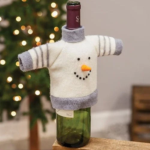 Felted Wool Snowman Sweater Bottle Topper