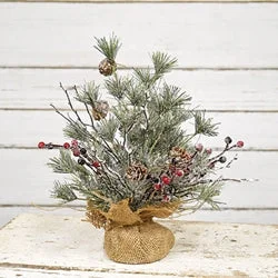 Frosted Tree w/Pinecone & Red Berry Small