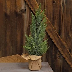 Glittered Cedar Tree with Burlap Base