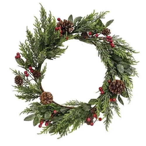 Glittered Cedar Wreath w/Pinecones & Berries