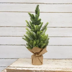 Glittered Pine Tree with Burlap Base 12"