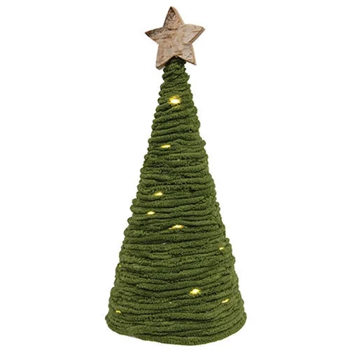 Green Yarn Christmas Tree w/LED Lights Small