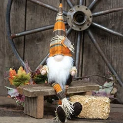 Harvest Plaid Scarecrow Dangle Leg Gnome