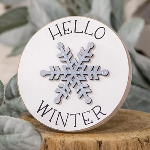 Hello Winter Snowflake Circle Easel Sign