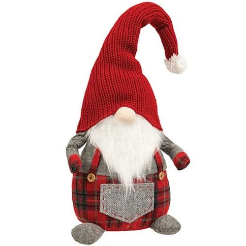 Large Winter Plaid Overalls Gnome