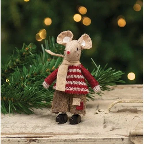 Little Boy Patches Mouse in Clogs & Holiday Sweater