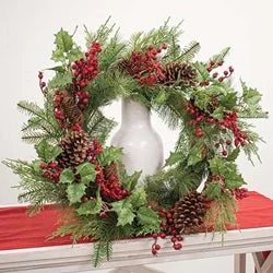 Merry Berry Pine & Holly Wreath 28"