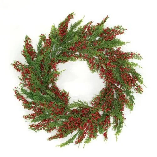 Merry Red Berries & Cedar Wreath 24"