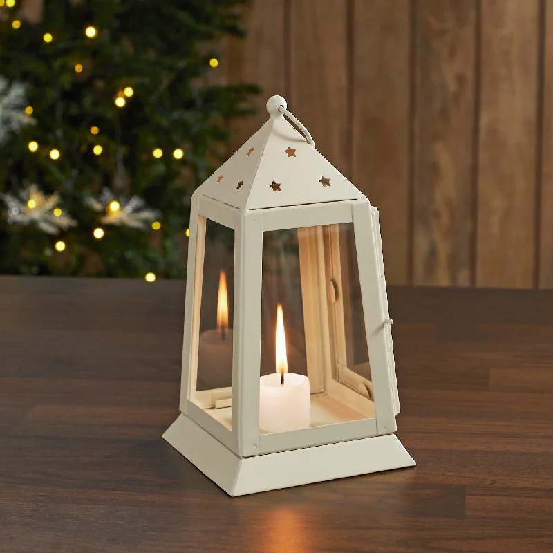 Metal Lantern Antique White Tealight Holder 9x5x5