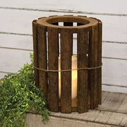 Natural Lath Round Lantern Small