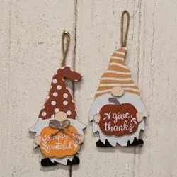 Pumpkin Gnome Wood Ornament 2 Asstd.