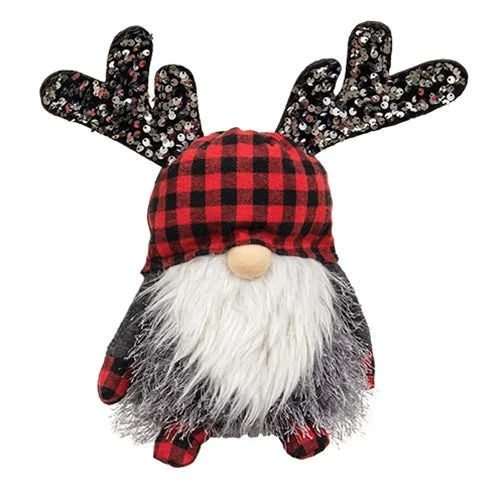 Red & Black Buffalo Check Reindeer Gnome Sitter