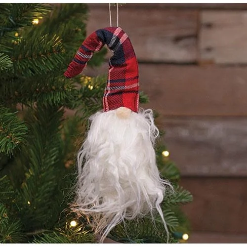 Red & Black Plaid Hat Santa Gnome Ornament