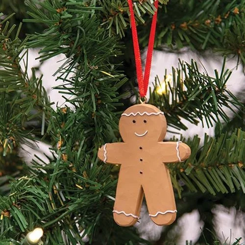 Resin Baby Gingerbread Cookie Ornament w/Red Hanger