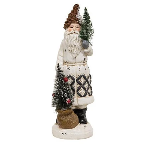 Resin Father Christmas w/Trees & Pine Cone Hat