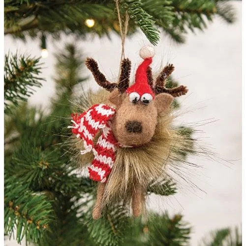 Small Fuzzy Reindeer Felted Ornament