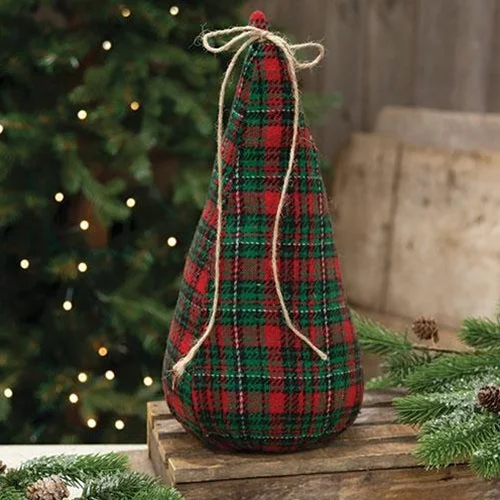 Stuffed Green & Red Plaid Christmas Tree 13.5"