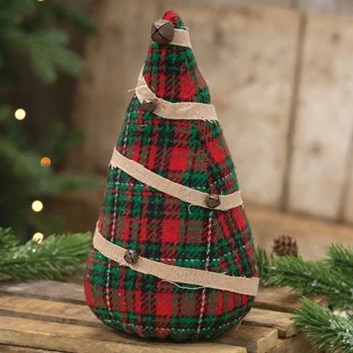 Stuffed Green & Red Plaid Christmas Tree 9"