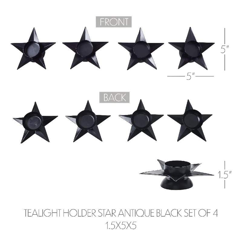 Tealight Holder Star Antique Black Set of 4 1.5x5x5