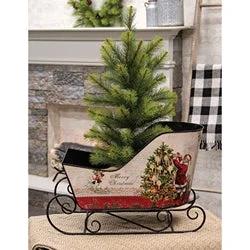 Vintage Postcard Santa Large Metal Sleigh