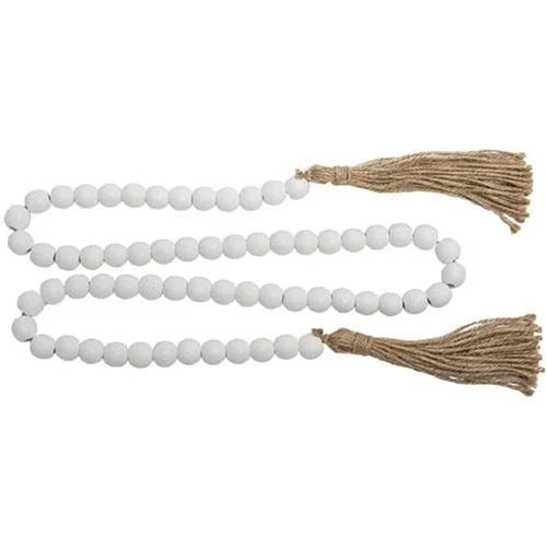 White Beaded Garland with Tassels 48"L