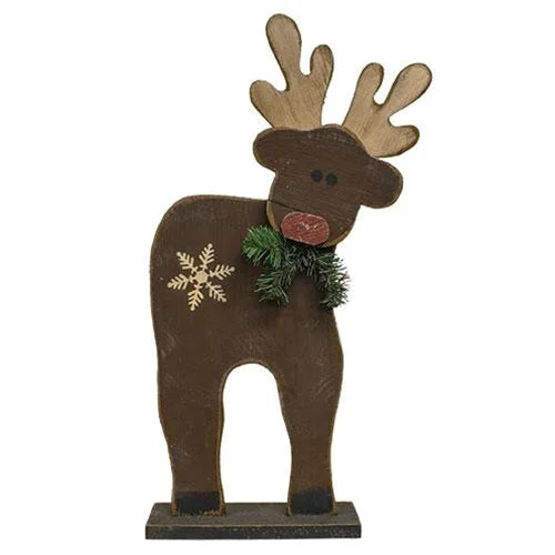 Wooden Reindeer w/Rusty Jingle Bell on Base 29"