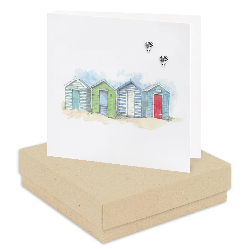 Handcrafted Sterling Silver Shell Stud Earrings on Beach Huts Card - Boxed Gift Card Included