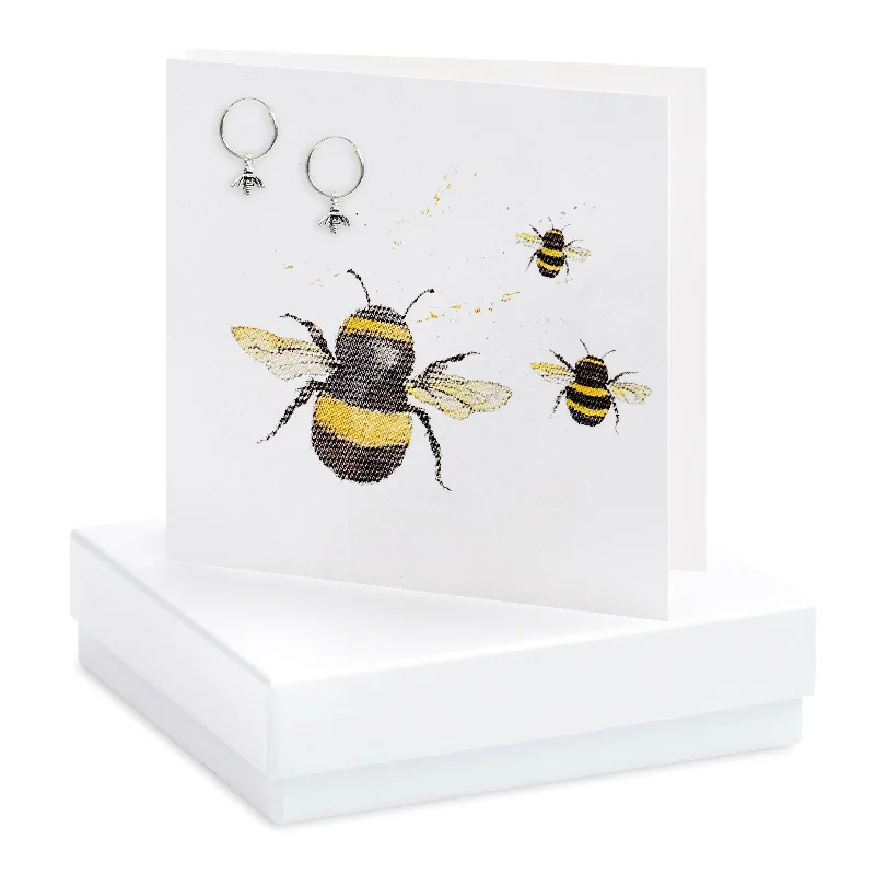 Sterling Silver Bee Hoop Earring Card - Boxed Bee Design Card