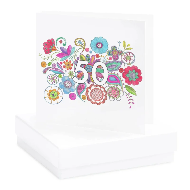 Boho 50th Sterling Silver Stud Earrings on Card - Handcrafted Gift and Card