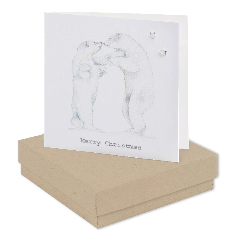 Sterling Silver Stud Earrings - Christmas Card - Polar Bear - Boxed for Gifting