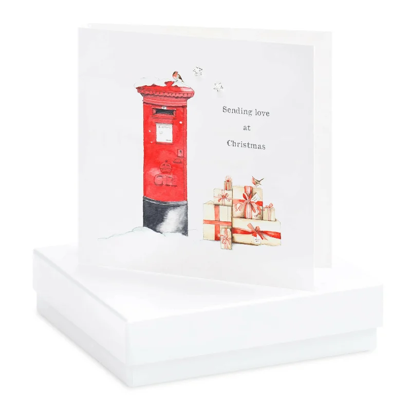 Sterling Silver Stud Earrings on a Christmas Postbox Card in Gift Box