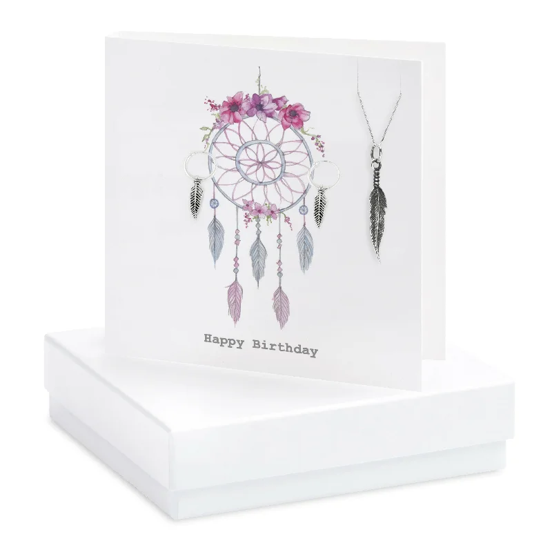 Sterling Silver Feather Necklace Earring Set - Birthday Gift - Dreamcatcher Card