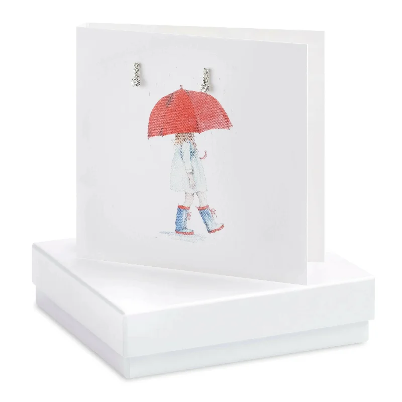 Sterling Silver Drop Stud Earrings on cute Umbrella Card - Boxed for Gifting