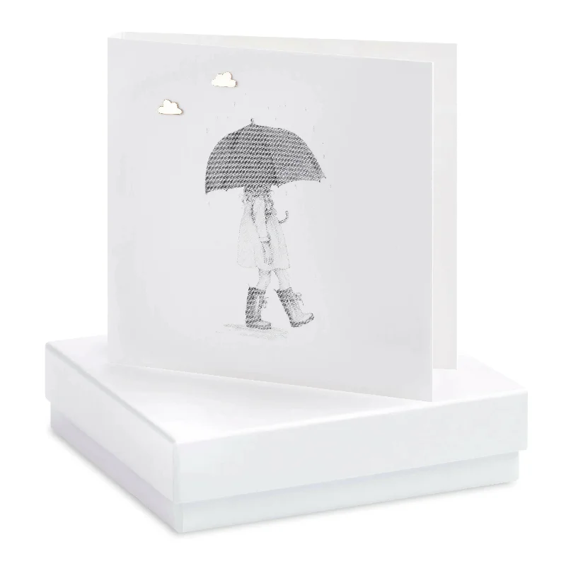 Umbrella Girl Sterling Silver Stud Earrings on Card - Handcrafted Jewelry