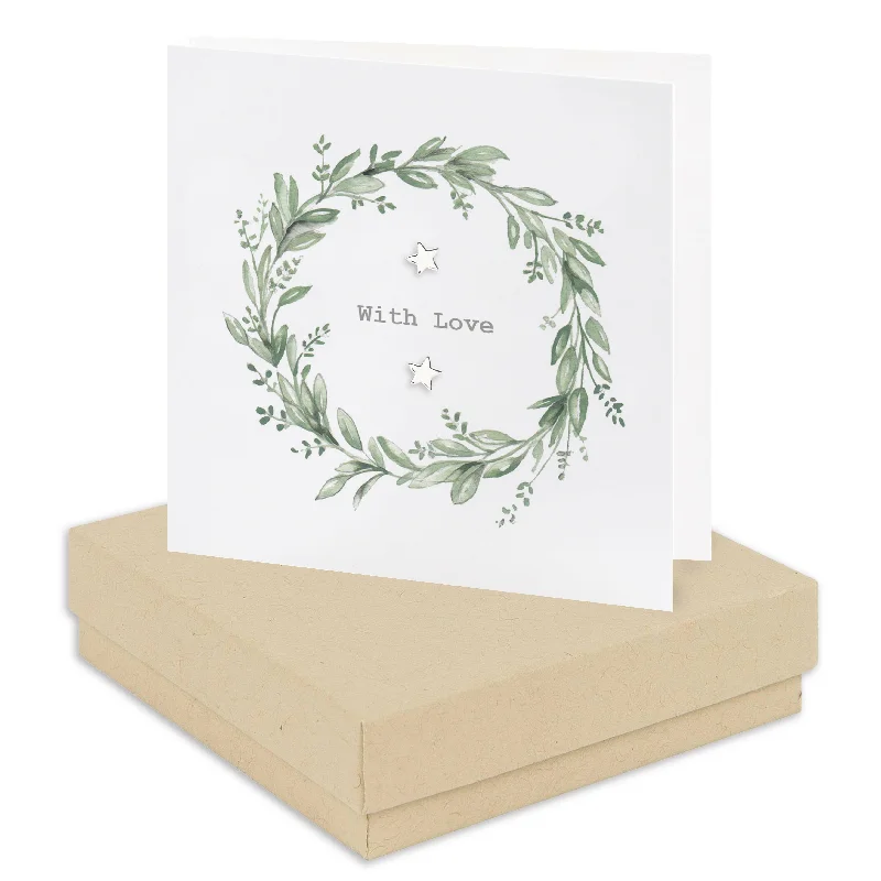 Eucalyptus With Love Wreath Card and Sterling Silver Stud Earrings - Handcrafted Gift Boxed