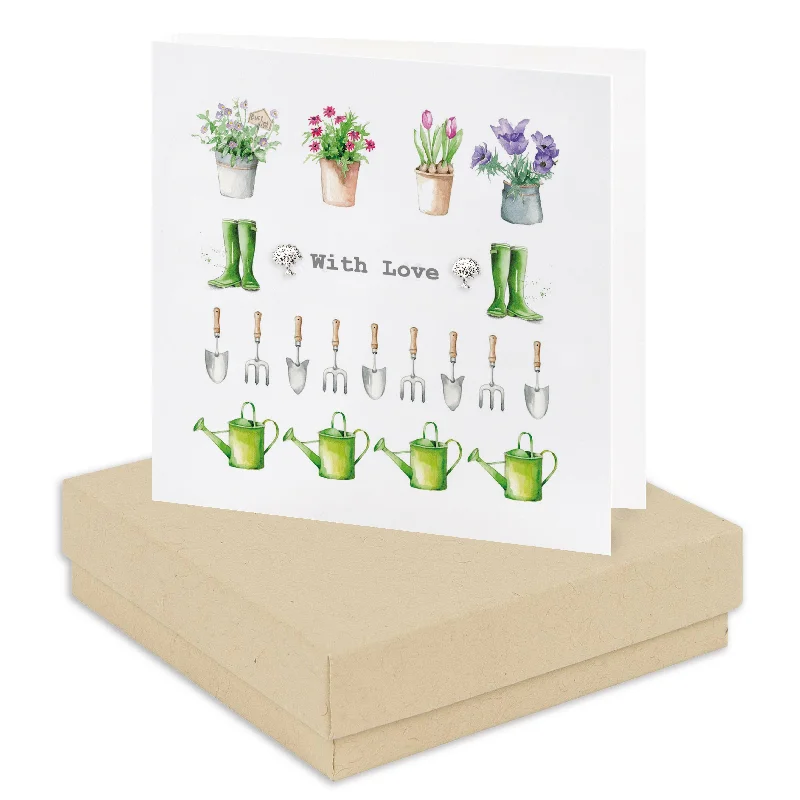 Sterling Silver Crystal Stud Earrings with a Boxed Gardening Card - Boxed Gift for Her