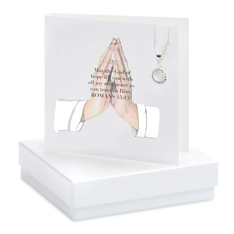 Sterling Silver CZ Pendant Necklace Gift Set - Religious Jewelry with Gift Box  Greeting Card