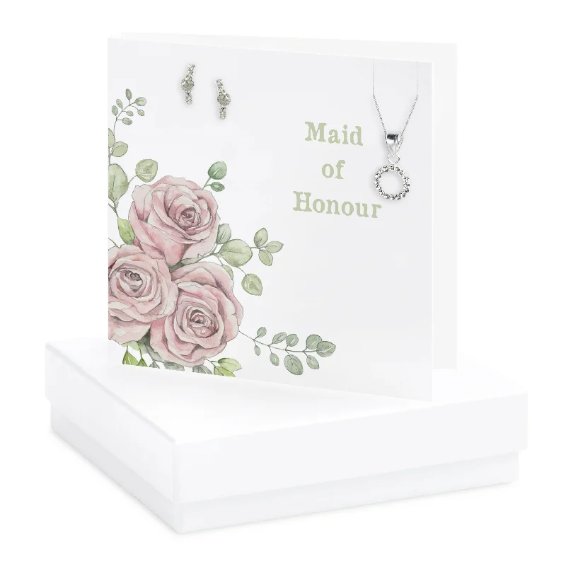 Boxed Rose Maid of Honour Necklace & Earring Set Card